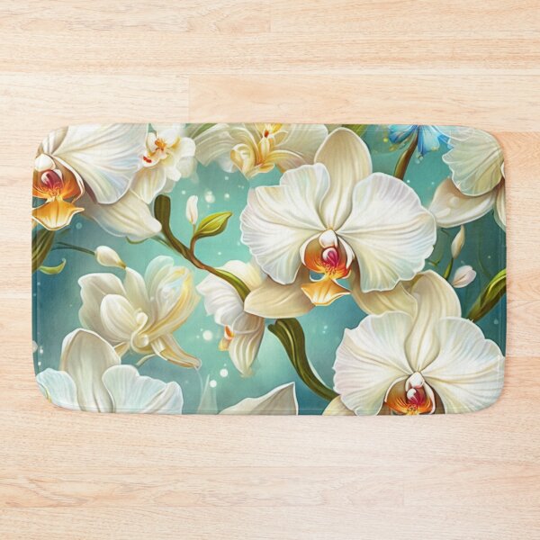 Item preview, Orchids series printed fabric, light white, blue butterflies designed and sold by janjacbu.