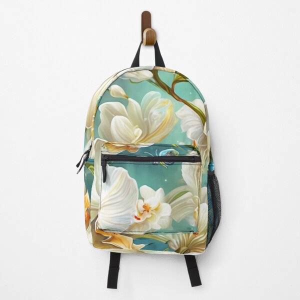 Item preview, Orchids series printed fabric, light white, blue butterflies designed and sold by janjacbu.