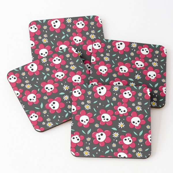 Item preview, Skull flower pattern - red with dark background designed and sold by DidiSunshine.