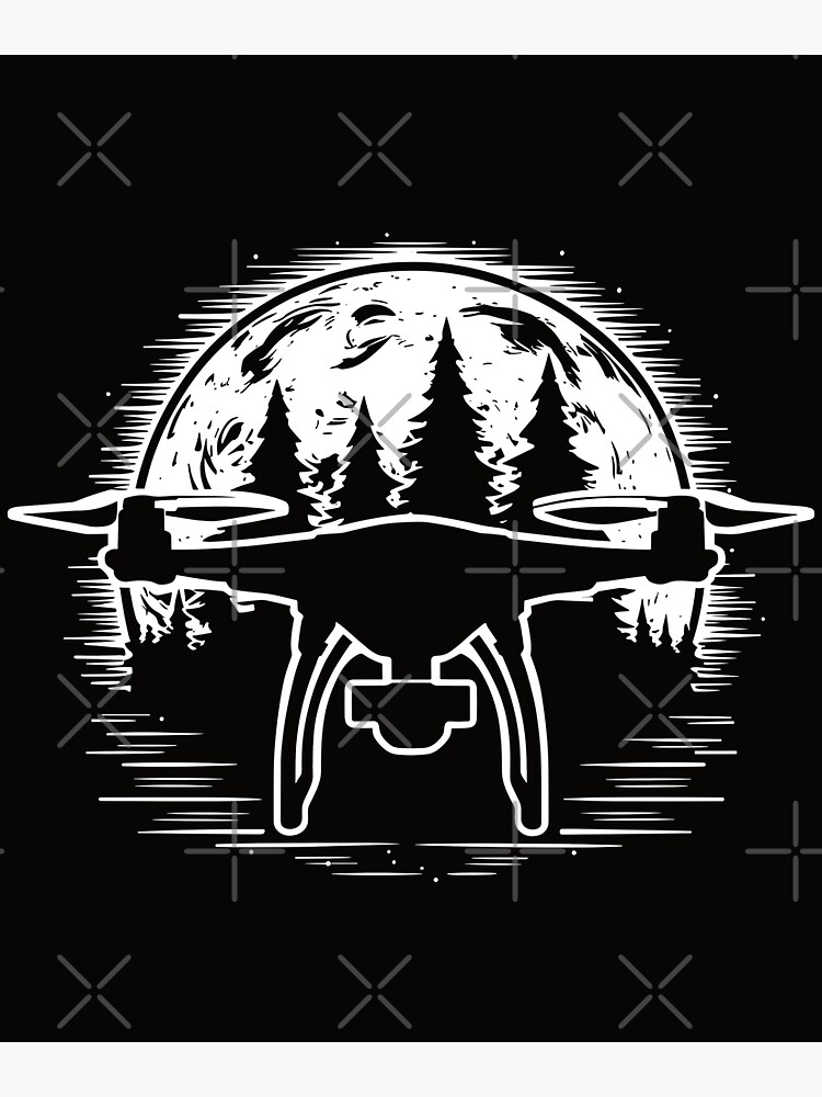 pine trees moon flying drone silhouette remote pilots cute design