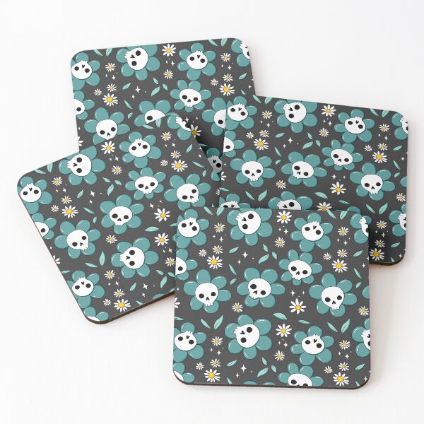 Item preview, Skull flower pattern - green with dark background designed and sold by DidiSunshine.