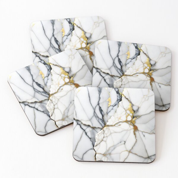Item preview, Cracked Marble Look (Image Faux White Marble) with Gray and Gold designed and sold by Beachy.