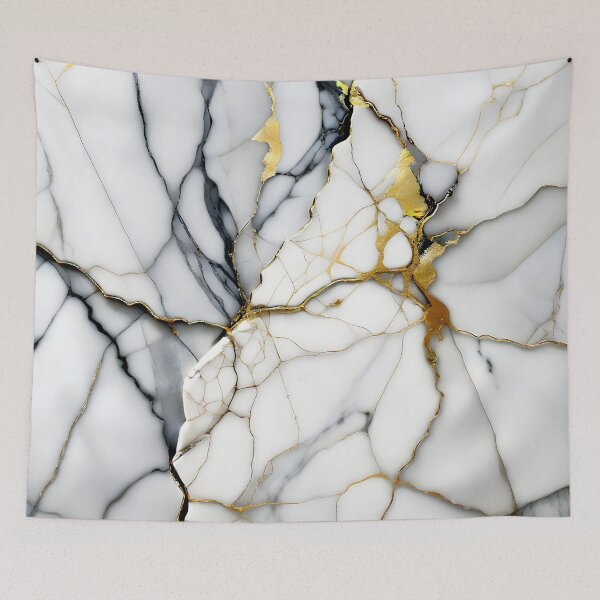 Item preview, Cracked Marble Look (Image Faux White Marble) with Gray and Gold designed and sold by Beachy.