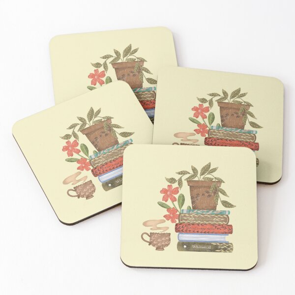 Item preview, Plant on stack of books with a warm cup of tea designed and sold by pinkyfish1010.