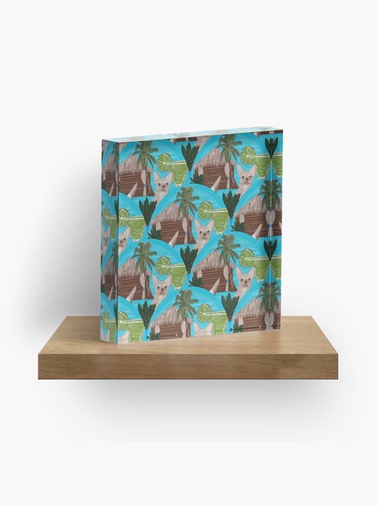 Acrylic Block, Chihuahuas Cabanas And Cocktails Art Deco Scallop designed and sold by Triplicate Limited