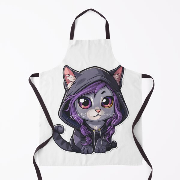 Item preview, Whimsical cartoon of cat in hood with purple hair, playful and unique designed and sold by tjnextgen99.