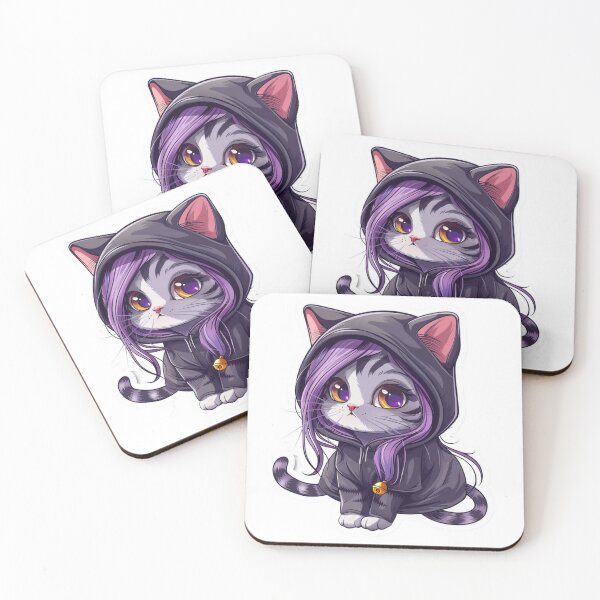 Item preview, Stylish cartoon cat with purple hair and hood, perfect for fun designs. designed and sold by tjnextgen99.