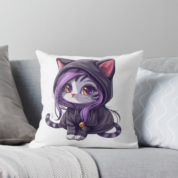 Item preview, Stylish cartoon cat with purple hair and hood, perfect for fun designs. designed and sold by tjnextgen99.