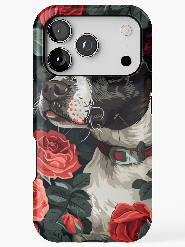 Thumbnail 1 of 4, iPhone Case, Dog In Roses designed and sold by HappyStickBike.