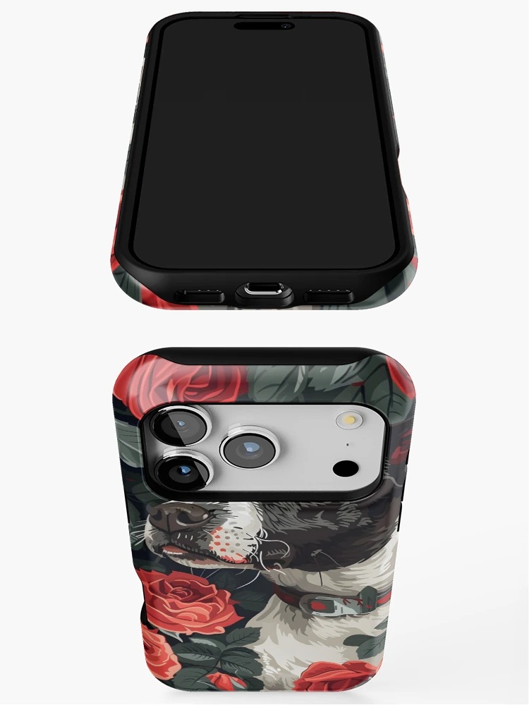 Thumbnail 3 of 4, iPhone Case, Dog In Roses designed and sold by HappyStickBike.