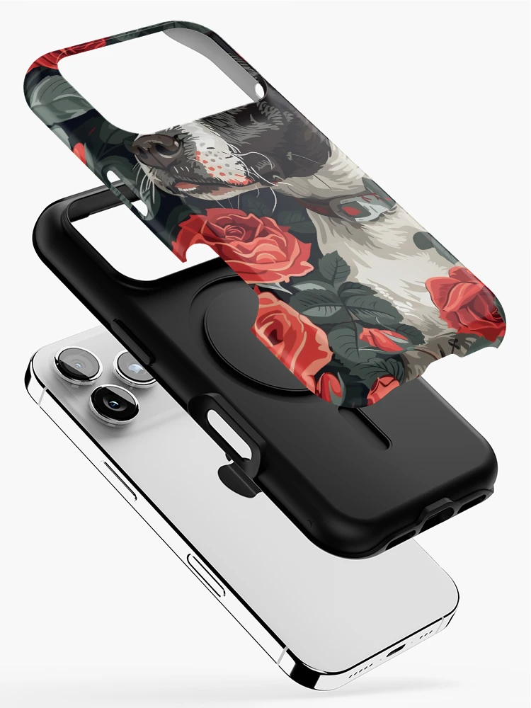 Thumbnail 2 of 4, iPhone Case, Dog In Roses designed and sold by HappyStickBike.