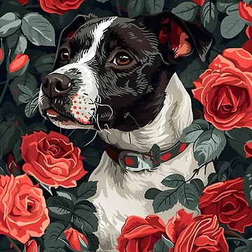 Artwork thumbnail, Dog In Roses by HappyStickBike