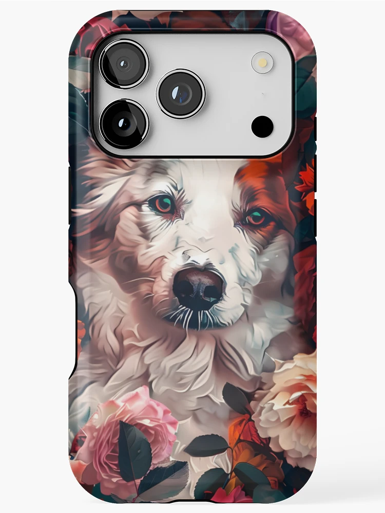 Thumbnail 1 of 4, iPhone Case, Dog In Roses designed and sold by HappyStickBike.