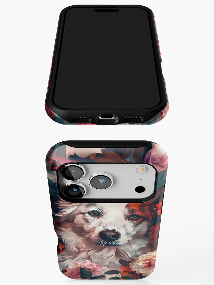 Thumbnail 3 of 4, iPhone Case, Dog In Roses designed and sold by HappyStickBike.