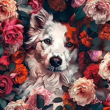Artwork thumbnail, Dog In Roses by HappyStickBike