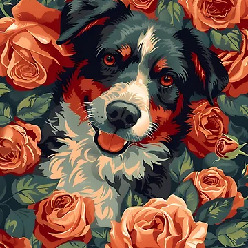 Artwork thumbnail, Dog In Roses by HappyStickBike