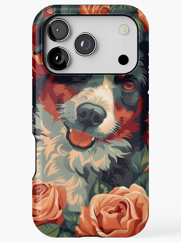 Thumbnail 1 of 4, iPhone Case, Dog In Roses designed and sold by HappyStickBike.