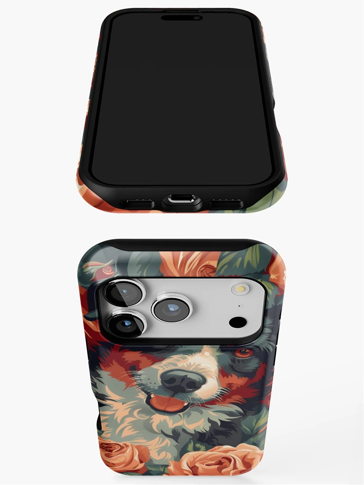 Thumbnail 3 of 4, iPhone Case, Dog In Roses designed and sold by HappyStickBike.
