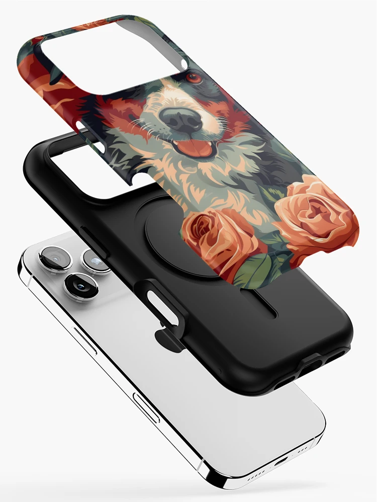 Thumbnail 2 of 4, iPhone Case, Dog In Roses designed and sold by HappyStickBike.