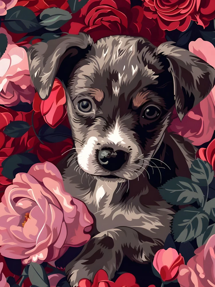 Thumbnail 4 of 4, iPhone Case, Dog In Roses designed and sold by HappyStickBike.