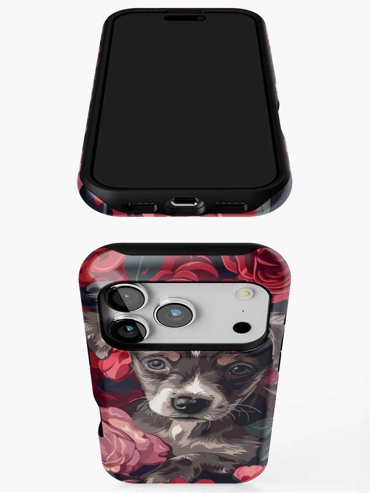 Thumbnail 3 of 4, iPhone Case, Dog In Roses designed and sold by HappyStickBike.