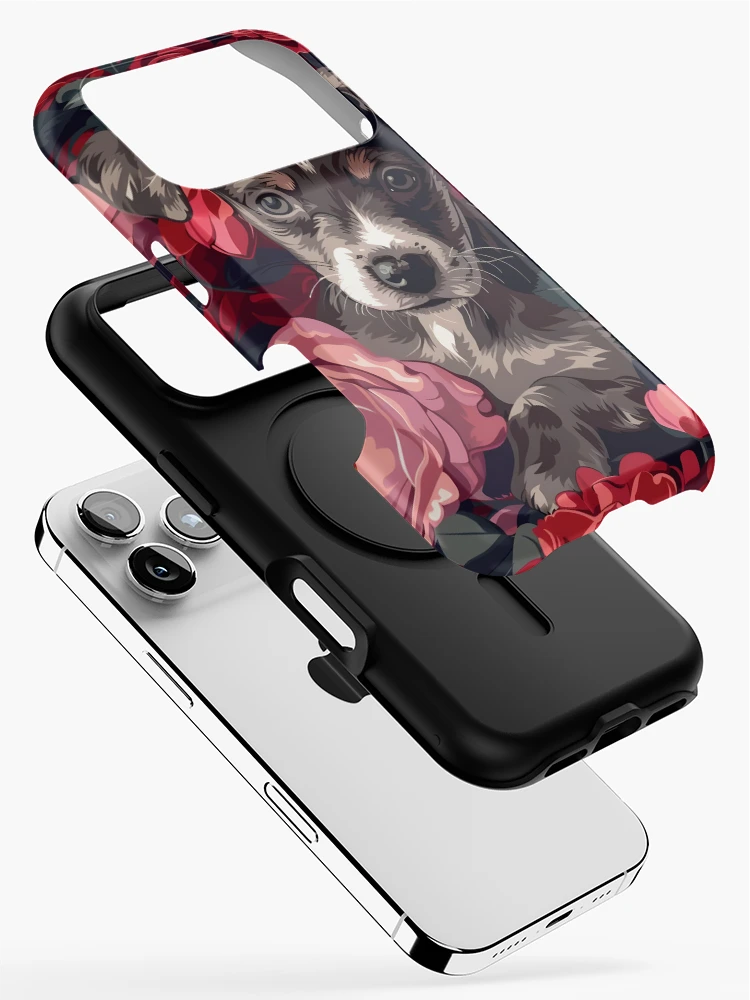 Thumbnail 2 of 4, iPhone Case, Dog In Roses designed and sold by HappyStickBike.