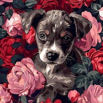 Artwork thumbnail, Dog In Roses by HappyStickBike