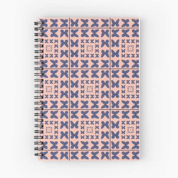 Item preview, Pattern from the square movement of blue butterflies on a peach color background designed and sold by Cherevan.