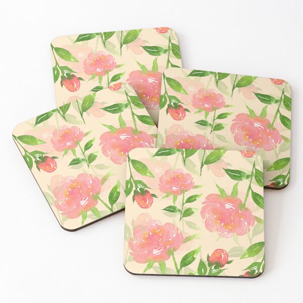 Item preview, Watercolor Peonies Pattern #4 (Peach Background) designed and sold by andrebalest.art.