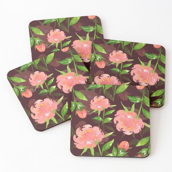 Item preview, Watercolor Peonies Pattern #4 (Maroon Background) designed and sold by andrebalest.art.
