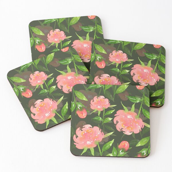 Item preview, Watercolor Peonies Pattern #4 (Green Background) designed and sold by andrebalest.art.