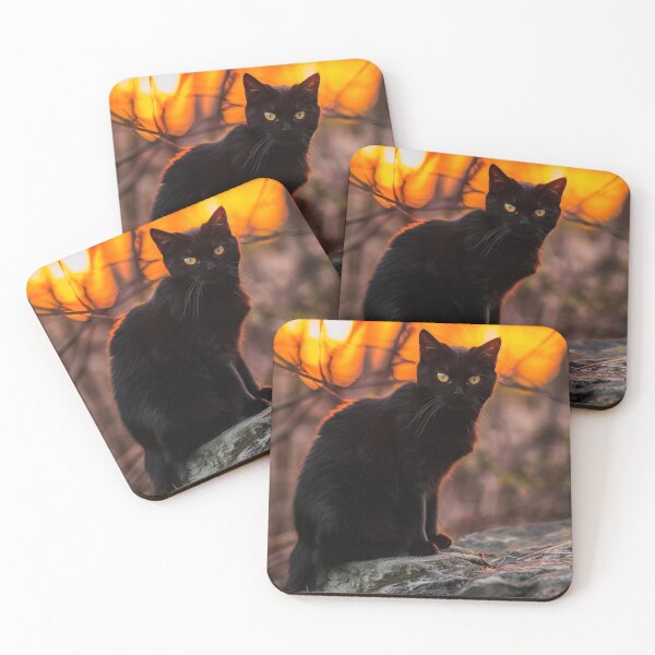 Item preview, Black Cat On a Rock Orange Sunset designed and sold by InspiredbyOllie.
