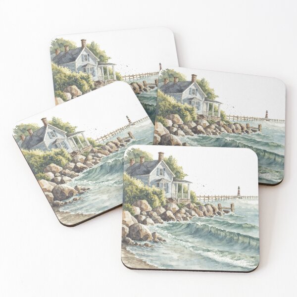 Item preview, Houses by the sea  designed and sold by AntiqueWhiteArt.