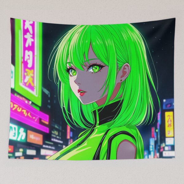 Item preview, Anime green city night designed and sold by AdultAnime.