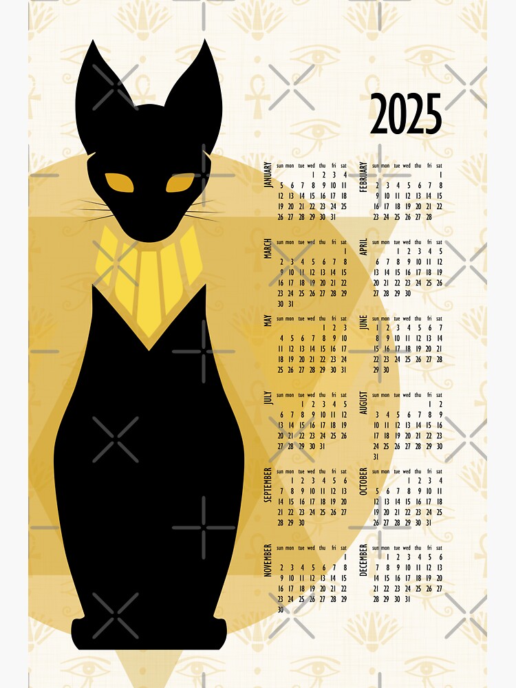 cat-calendar-2025-egyptian-black-cat-sticker-for-sale-by-lucia-fontes-redbubble