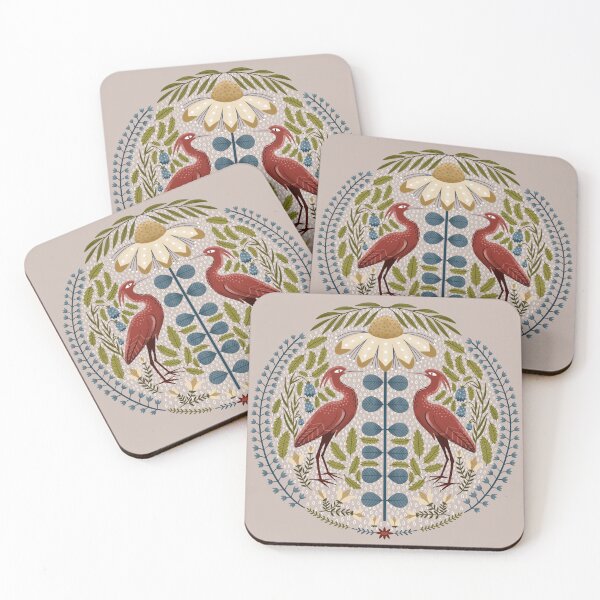 Item preview, Red Ibises and Folk Flowers designed and sold by bearsandfoxes.