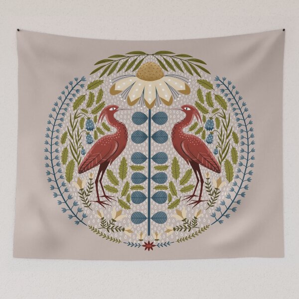 Item preview, Red Ibises and Folk Flowers designed and sold by bearsandfoxes.