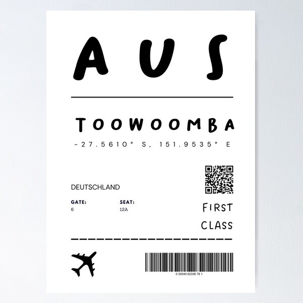 Item preview, Toowoomba | Plane Ticket Design | Traveling | Tourists designed and sold by RM-Journey.