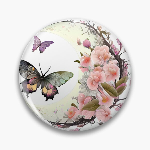 Item preview, Floral Crescent Moon with Butterfly designed and sold by paintedmemories.