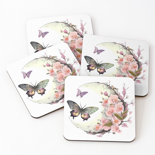 Item preview, Floral Crescent Moon with Butterfly designed and sold by paintedmemories.