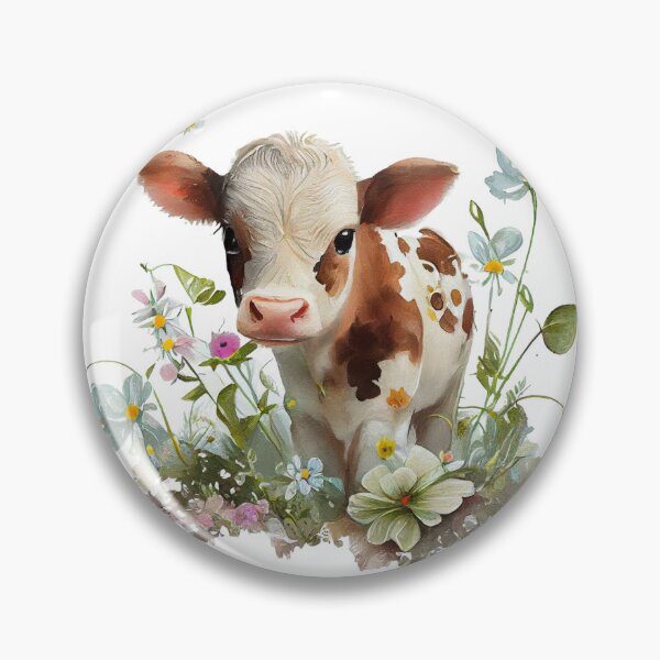Item preview, Cute Calf with Flowers designed and sold by paintedmemories.