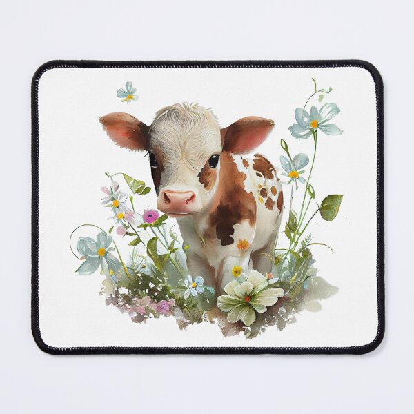 Item preview, Cute Calf with Flowers designed and sold by paintedmemories.