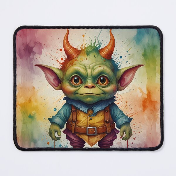 Item preview, Cute Funny Little Goblin Critter watercolour splash background designed and sold by FocusedArt.