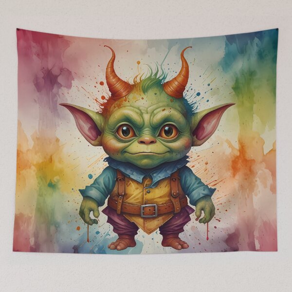 Item preview, Cute Funny Little Goblin Critter watercolour splash background designed and sold by FocusedArt.