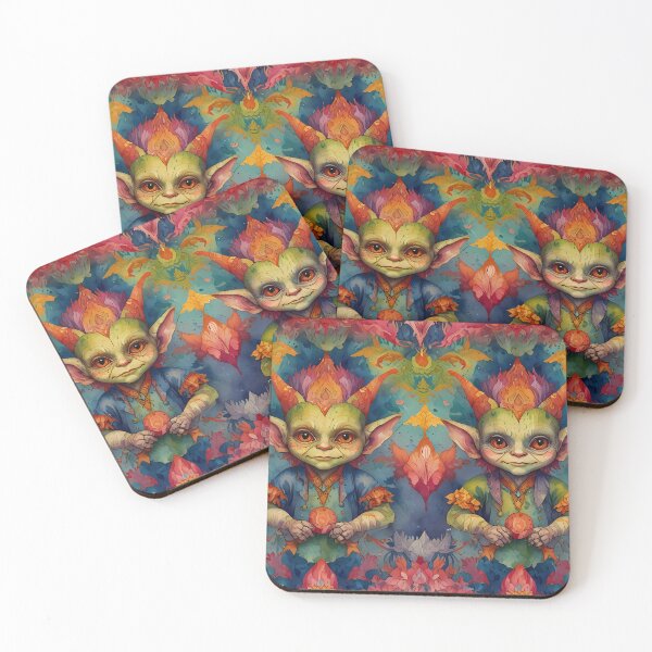 Item preview, Cute Funny pair of Little Goblin Critters watercolour splash background designed and sold by FocusedArt.