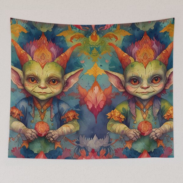 Item preview, Cute Funny pair of Little Goblin Critters watercolour splash background designed and sold by FocusedArt.