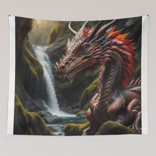 Item preview, Enchanted Forest Dragon Cascading Waterfall In Ancient Woods designed and sold by EnchantedVista.