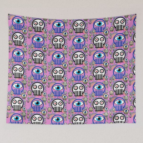 Item preview, Cute Alien cyclops skulls figures pink rainbow pattern version designed and sold by M-Lorentsson.