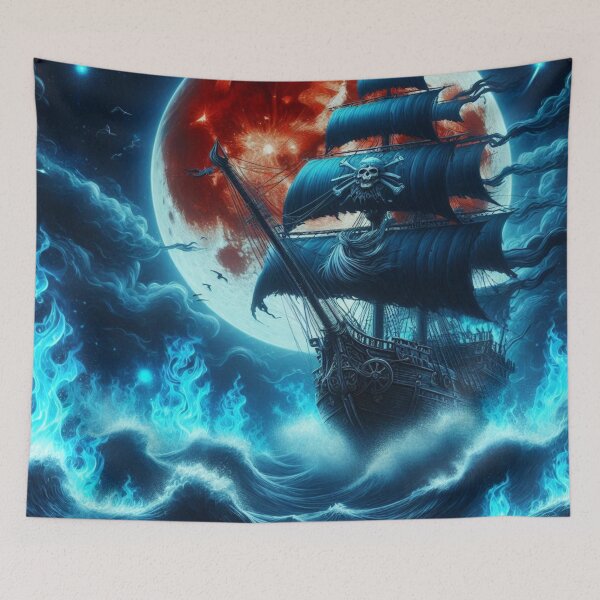Item preview, A pirate ship sailing through swirling blue flames, designed and sold by MysteryAlien.