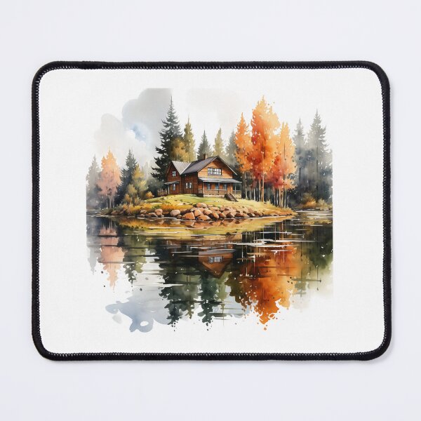 Item preview, Watercolor fall-themed lake view designed and sold by therapymama.